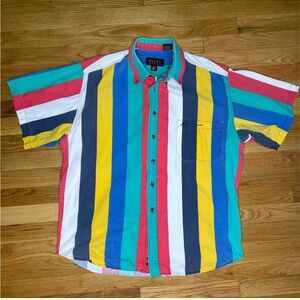 Vintage Bayou Sport Casual Button Down Shirt with Vibrant Stripes